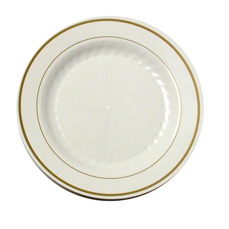 MP75IPREM PEC Ivory 7.5 In. Masterpiece Plastic Plate With Gold Trim, 150PK